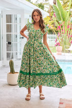 Load image into Gallery viewer, Augustina Button Front Shamrock Green Floral Print Maxi Dress