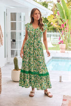 Load image into Gallery viewer, Augustina Button Front Shamrock Green Floral Print Maxi Dress