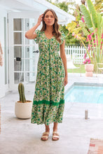 Load image into Gallery viewer, Augustina Button Front Shamrock Green Floral Print Maxi Dress