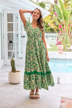 Load image into Gallery viewer, Augustina Button Front Shamrock Green Floral Print Maxi Dress