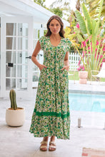 Load image into Gallery viewer, Augustina Button Front Shamrock Green Floral Print Maxi Dress