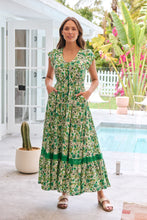 Load image into Gallery viewer, Augustina Button Front Shamrock Green Floral Print Maxi Dress