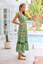 Load image into Gallery viewer, Augustina Button Front Shamrock Green Floral Print Maxi Dress