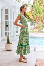 Load image into Gallery viewer, Augustina Button Front Shamrock Green Floral Print Maxi Dress