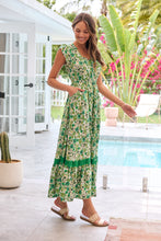 Load image into Gallery viewer, Augustina Button Front Shamrock Green Floral Print Maxi Dress