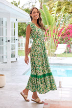 Load image into Gallery viewer, Augustina Button Front Shamrock Green Floral Print Maxi Dress