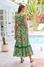 Load image into Gallery viewer, Augustina Button Front Shamrock Green Floral Print Maxi Dress