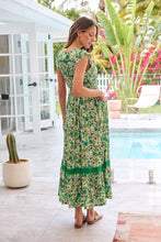 Load image into Gallery viewer, Augustina Button Front Shamrock Green Floral Print Maxi Dress