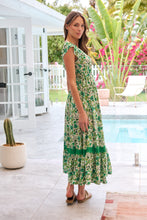 Load image into Gallery viewer, Augustina Button Front Shamrock Green Floral Print Maxi Dress