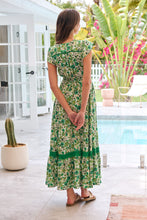 Load image into Gallery viewer, Augustina Button Front Shamrock Green Floral Print Maxi Dress