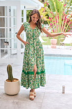 Load image into Gallery viewer, Augustina Button Front Shamrock Green Floral Print Maxi Dress