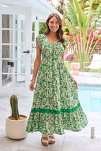 Load image into Gallery viewer, Augustina Button Front Shamrock Green Floral Print Maxi Dress