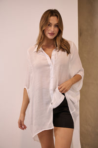 Annabelle White Sheer 1/2 Sleeve Shirt