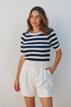 Load image into Gallery viewer, Fiona Navy/White Crop Knit Stripe Jumper