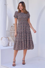 Load image into Gallery viewer, Maia Black Floral Print Shirred Tiered Dress