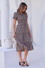 Load image into Gallery viewer, Maia Black Floral Print Shirred Tiered Dress