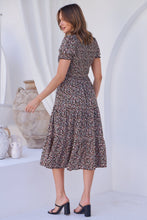 Load image into Gallery viewer, Maia Black Floral Print Shirred Tiered Dress