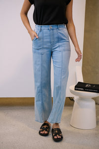 Light Wash Square Pocket Denim Wide Leg Mum Jeans