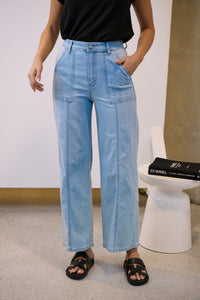 Light Wash Square Pocket Denim Wide Leg Mum Jeans