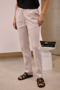 Beige Tie Waist Jogger Pants