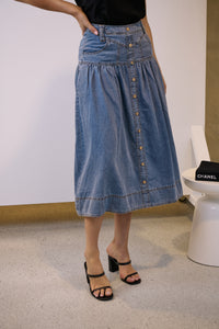 Mirabelle Button Cotton Denim Wash Skirt