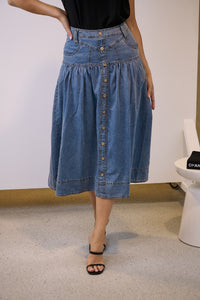 Mirabelle Button Cotton Denim Wash Skirt