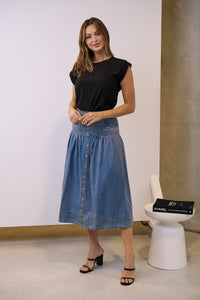 Mirabelle Button Cotton Denim Wash Skirt