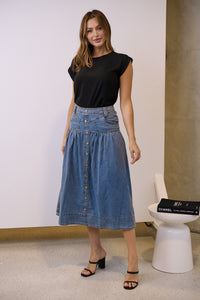 Mirabelle Button Cotton Denim Wash Skirt