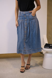 Mirabelle Button Cotton Denim Wash Skirt