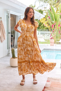 Augustina Button Front Mustard Paisley Print Maxi