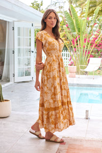 Augustina Button Front Mustard Paisley Print Maxi