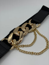 Load image into Gallery viewer, Lydia Gold Chain Black Stretch Waist Belt