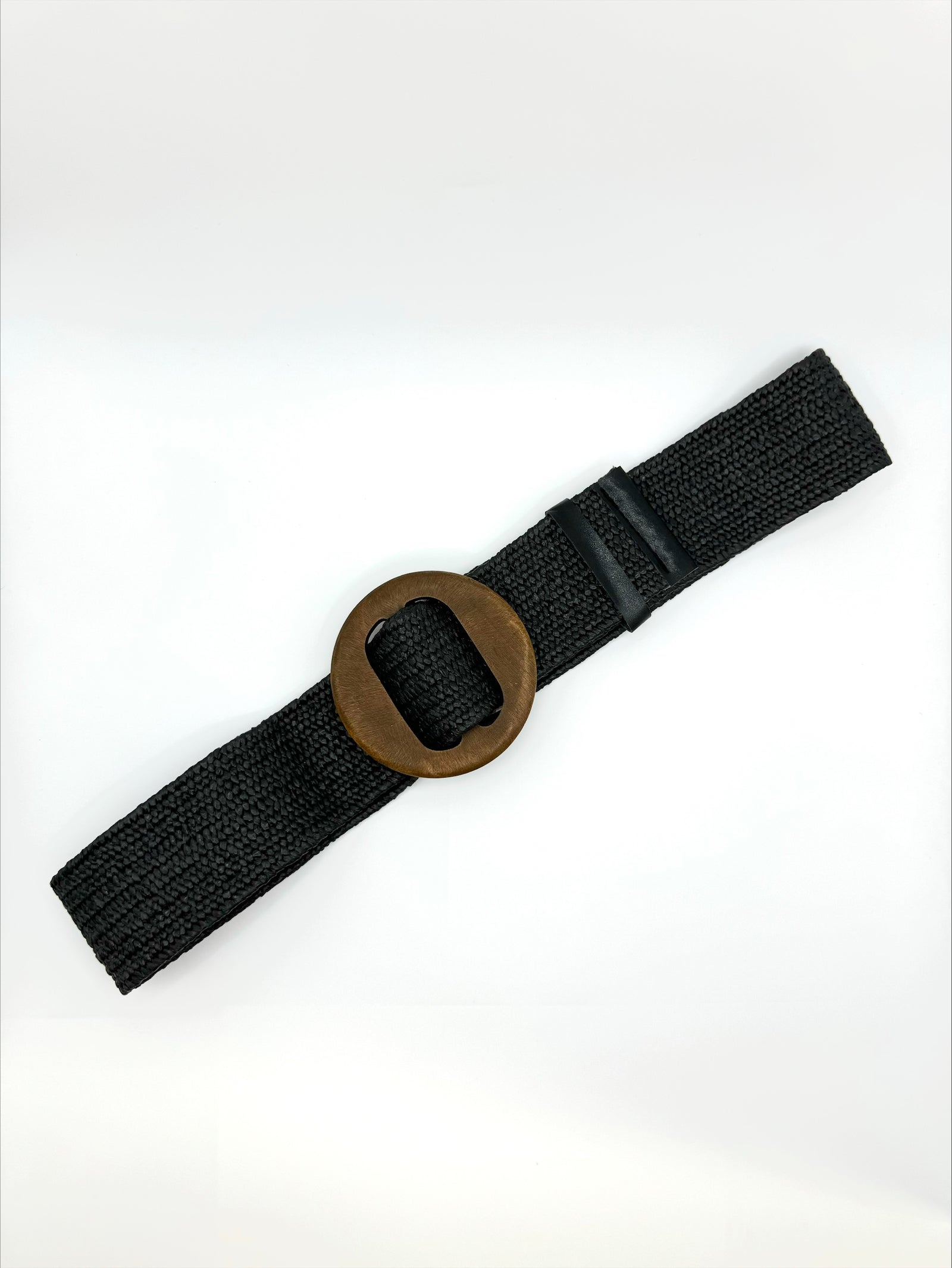 Faux Rattan Weave Stretch Black Belt