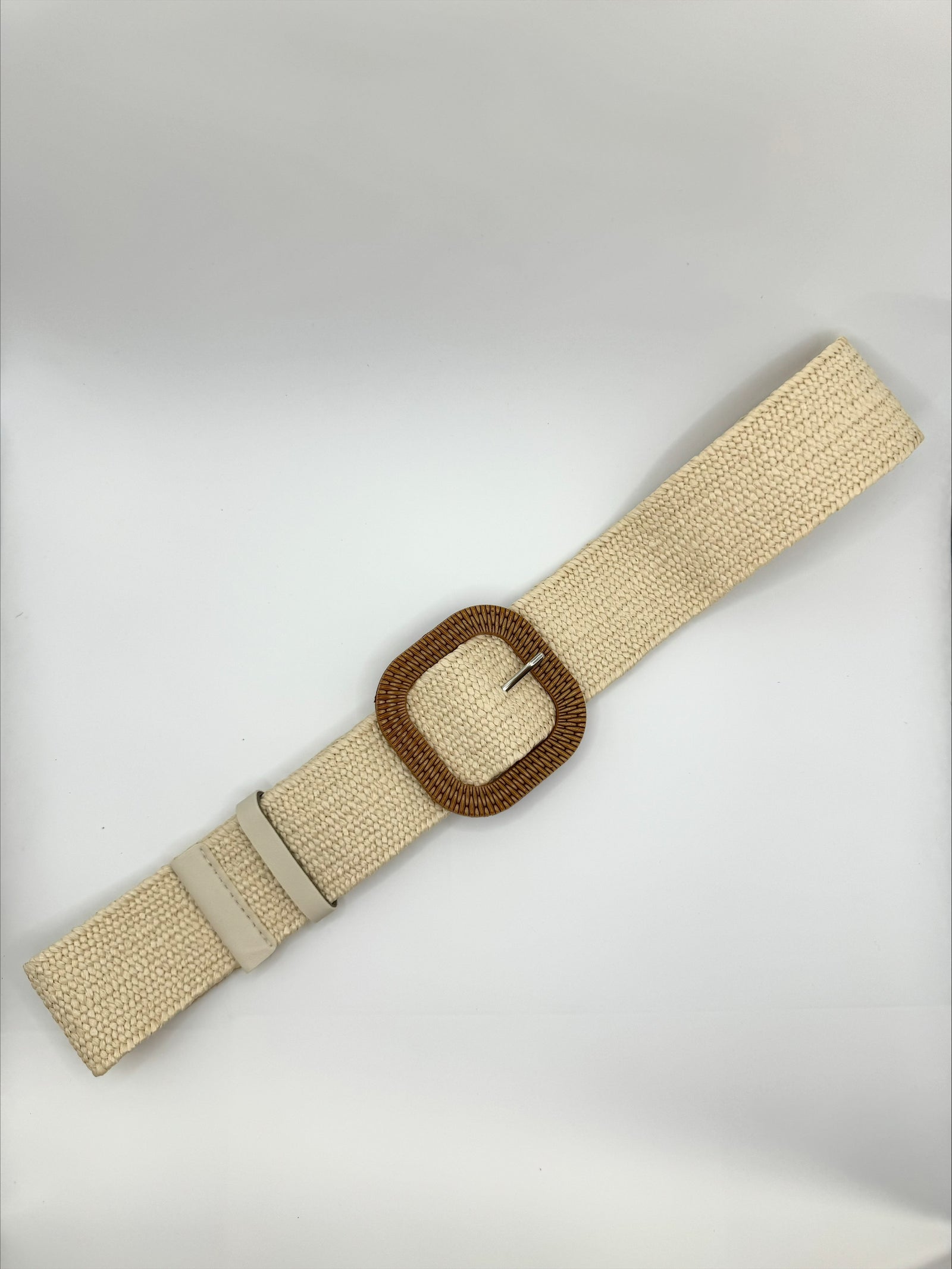 Poppy Faux Rattan Weave Stretch Cream Belt