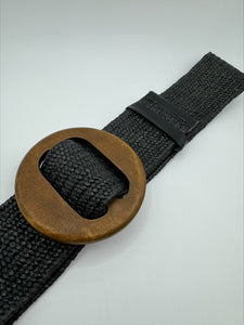 Faux Rattan Weave Stretch Black Belt