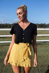 Cecilia Yellow Linen Tie side Skirt