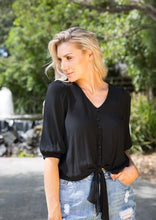 Load image into Gallery viewer, Nadia Tie Front Black Top