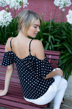 Load image into Gallery viewer, Tegan Cold Shoulder Polkadot Top