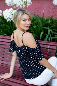 Tegan Cold Shoulder Polkadot Top