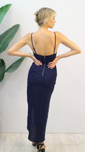 Load image into Gallery viewer, Beckham Navy Cowlneck Evening Dress