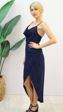 Load image into Gallery viewer, Beckham Navy Cowlneck Evening Dress