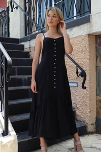 Megan Black Button Front Midi Dress