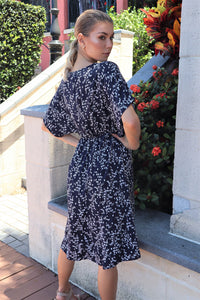 Nala Sleeved Navy Maxi Dress