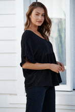 Load image into Gallery viewer, Emma Faux Linen Black Top