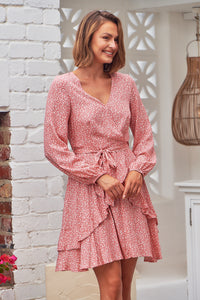 Greta Long sleeve Pink X/ Over Tie Dress