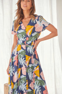 Leilani Peach/Blue Floral Button Front Maxi Dress