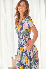 Load image into Gallery viewer, Leilani Peach/Blue Floral Button Front Maxi Dress