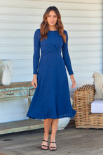 Load image into Gallery viewer, Kendra Navy Long Sleeve Knot Front Evening Dress