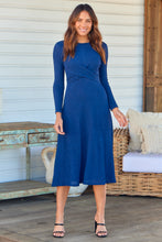 Load image into Gallery viewer, Kendra Navy Long Sleeve Knot Front Evening Dress