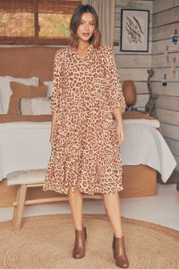 Siona Leopard Print Ballon Sleeve Dress
